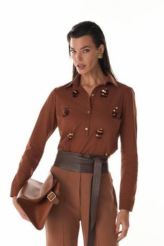 Camisa Em Linho Contemporanea - Marron 411521MA09