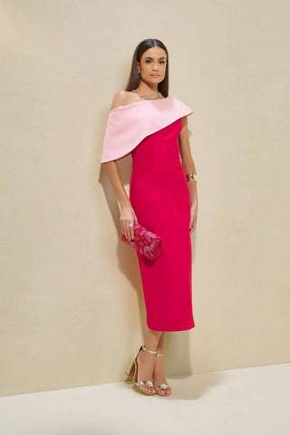 Vestido Midi Um Ombro Só Pala Bicolor - Red 271409327