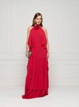 Vestido Fluido Babados E Broche - Vermelho 281504VM01..
