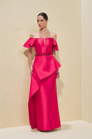 Vestido Ombro A Ombro Saia C/sobre Saia Assimetrica - Red 281408327