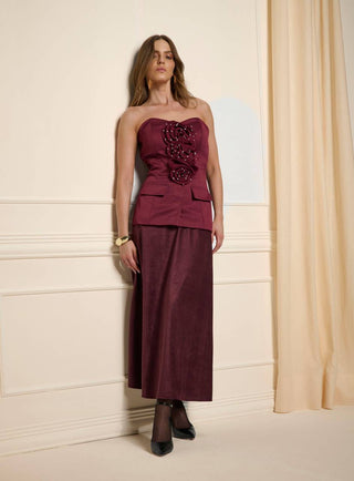 Conjunto Top Alfaiataria C/ Saia Suede - Vinho 451504VM05