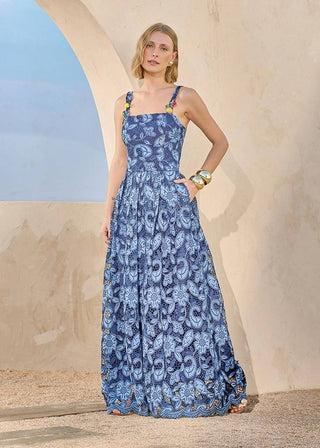 Vestido Longo Denim Bordado - Azul Denim 231404AZ31