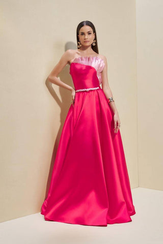 Vestido Bicolor Dobraduras Assimetricas - Red/ Rosa Candy 2814489868