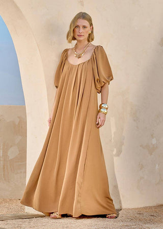 Vestido Pregas E Mangas - Marron 231408MA09