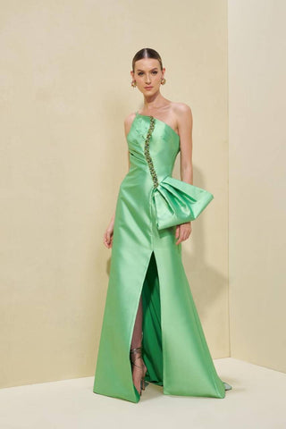 Vestido Um Ombro So Detalhe Leque - Verde Bandeira 2814011568