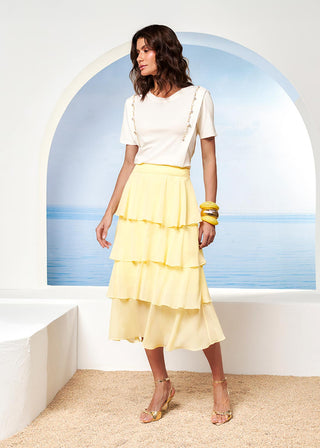 Saia Camadas Em Crepe - Amarelo 261409AM01.