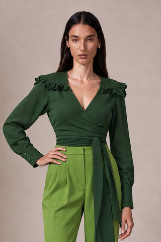 Camisa Cropped Babado - Verde Militar 215003VD03