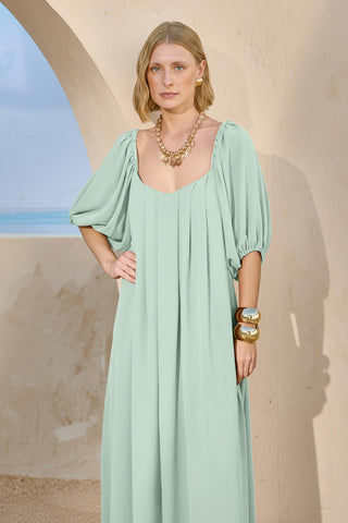 Vestido Pregas E Mangas - Verde Mint 2314082105