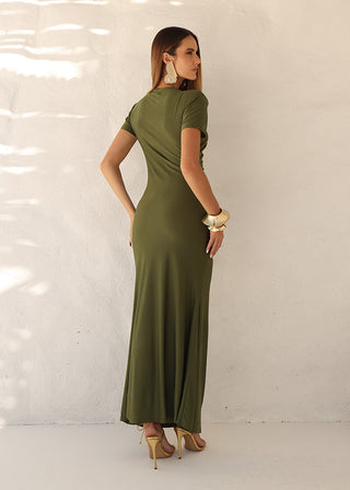 Vestido Em Malha Reto C / Drape - Musgo 231410VD02