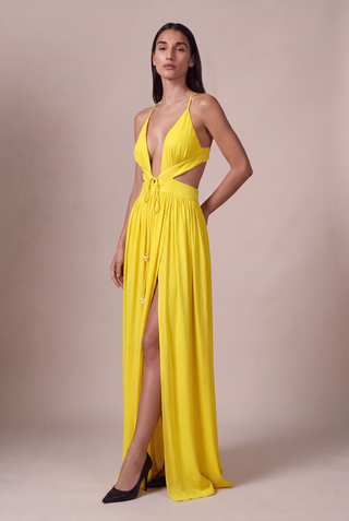 Vestido longo amarelo 238017AM01 - frente 2