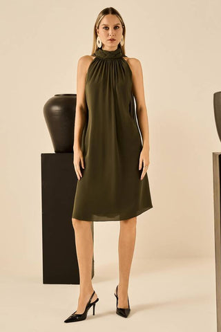 Vestido Frente Unica Midi Lenços - Oliva 421521VD04.