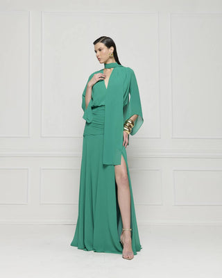 Vestido Decote V C/ Drapeado Diogonal - Esmeralda 281527VD17