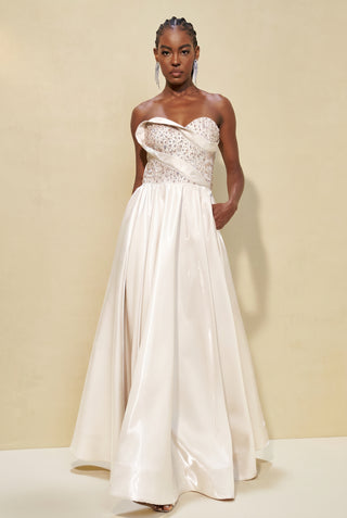 Vestido Estruturado Glow Dobras E Bordados - Off White 281405BR03 OFF..