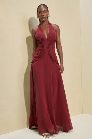 Vestido Fluido Cintura Recortada Drapreada - Marsala 281416VM15