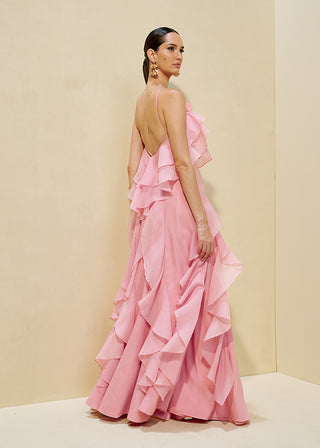 Vestido Babados Frente Unica - Rosa Candy 2814176356