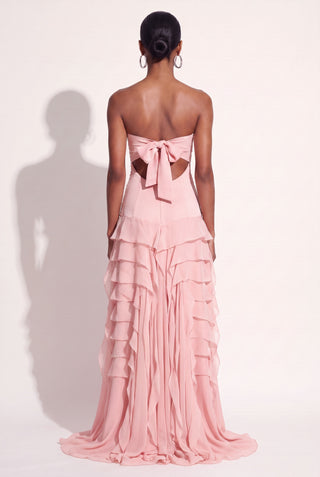 Vestido Cosert Saia Camadas Rosa Candy - costas