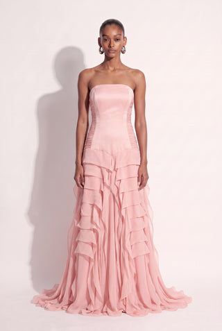 Vestido Cosert Saia Camadas Rosa Candy - frente