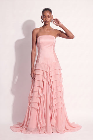 Vestido Cosert Saia Camadas Rosa Candy - pose