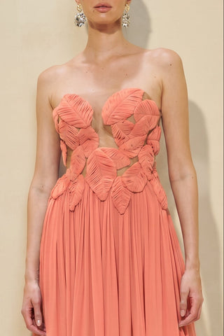 Vestido Fluido Folhas E Flores - Pessego 281447BG07