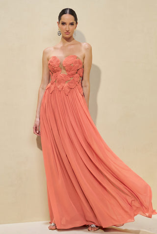 Vestido Fluido Folhas E Flores - Pessego 281447BG07