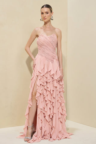 Vestido Drapeados E Babados - Rosa Candy 2814636356
