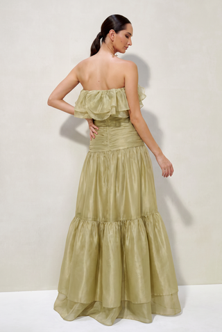 Vestido Ombro A Ombro Em Organza E Babados