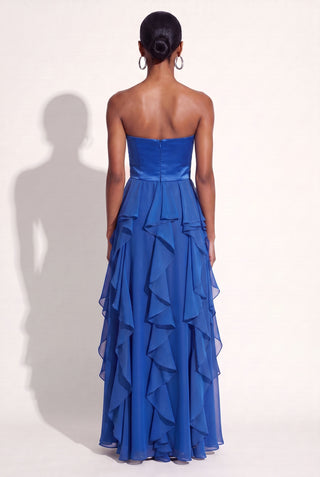 Vestido Duas Textura C babados Royal - costas