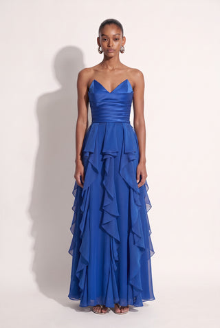 Vestido Duas Textura C babados Royal - frente