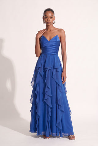 Vestido Duas Textura C babados Royal - pose