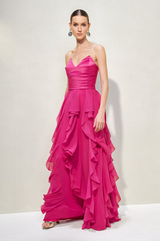 Vestido Duas Texturas c/ Babados