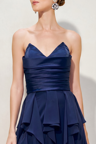 Vestido Duas Texturas c/ Babados
