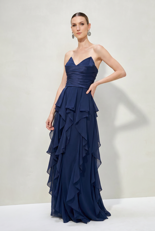 Vestido Duas Texturas c/ Babados