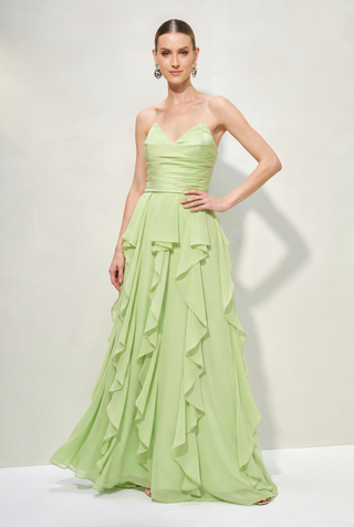 Vestido Duas Texturas c/ Babados
