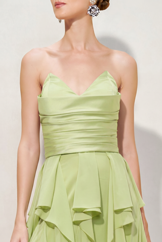 Vestido Duas Texturas c/ Babados