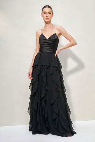 Vestido Duas Texturas c/ Babados