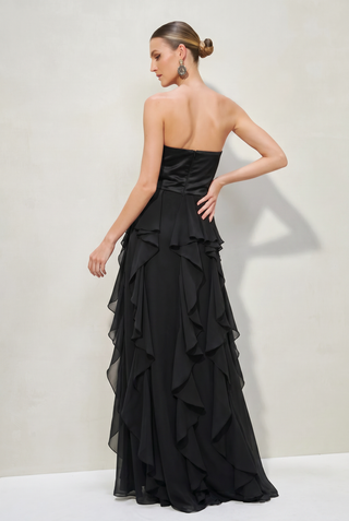Vestido Duas Texturas c/ Babados