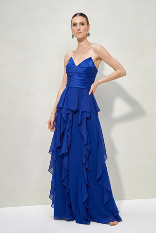 Vestido Duas Texturas c/ Babados