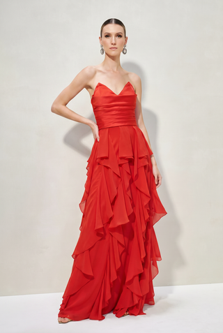 Vestido Duas Texturas c/ Babados