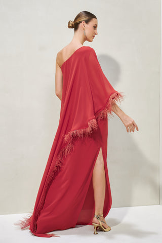 Vestido Kaftan com Plumas e Bordados