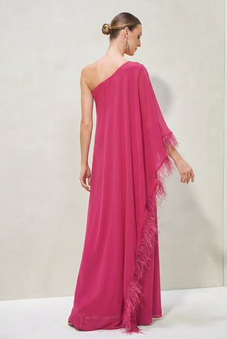 Vestido Kaftan com Plumas e Bordados