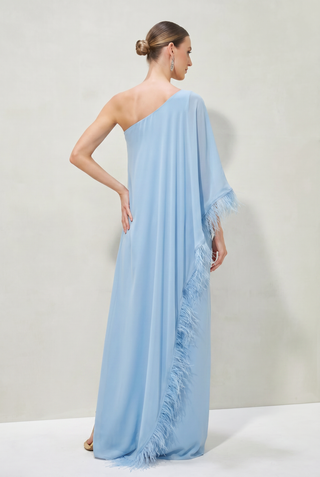 Vestido Kaftan com Plumas e Bordados