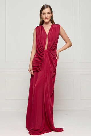 Vestido Drapeado Longo Jersey - Licor Cereja 2815051034
