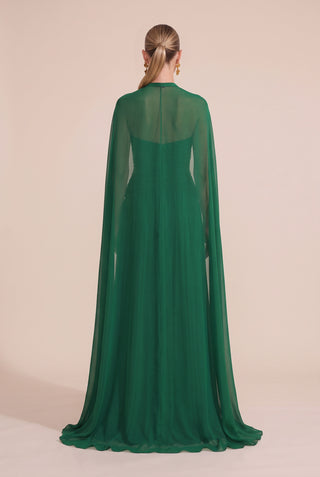 Vestido Tqc Drapeado C/capa Esmeralda - costas