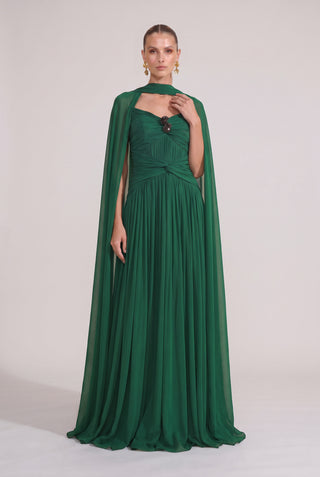 Vestido Tqc Drapeado C/capa Esmeralda - pose