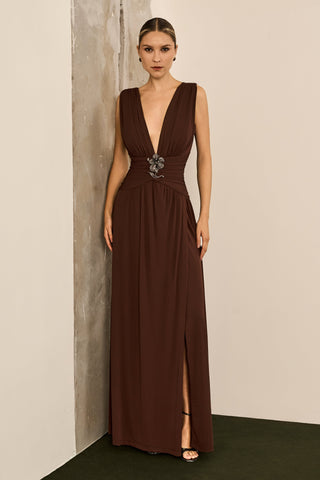 Vestido Jersey Cintura Drapeada - Marron 281548MA09