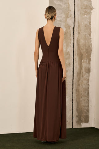 Vestido Jersey Cintura Drapeada - Marron 281548MA09