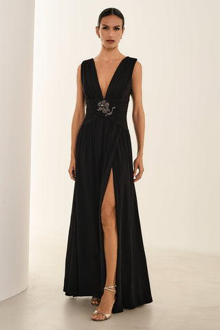 Vestido Jersey Cintura Drapeada - Preto 281548PR01...