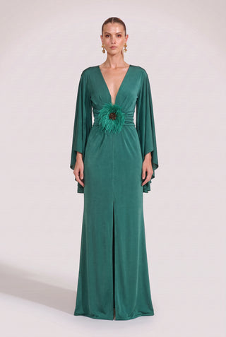 Vestido Mangas Amplas Em Jersey Floresta - frente