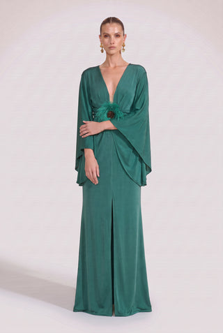 Vestido Mangas Amplas Em Jersey Floresta - pose