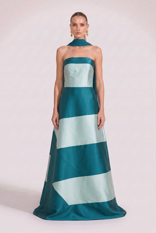 Vestido Tqc Bicolor Com Echarp Floresta/Glacial - frente